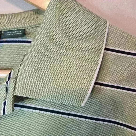 Men's Bobby Jones Golf Polo Size L Green with Navy Blue Stripes - Picture 6 of 8